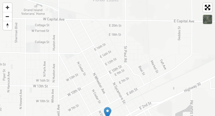 Map showing Heartland CASA at 506 W 3rd St, Grand Island, Nebraska